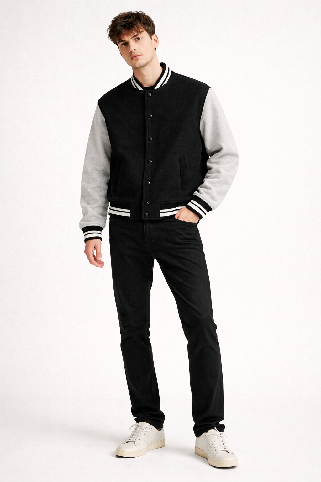 Black Unisex Varsity Jacket.