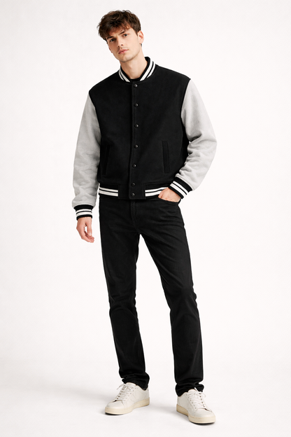 Black Unisex Varsity Jacket.