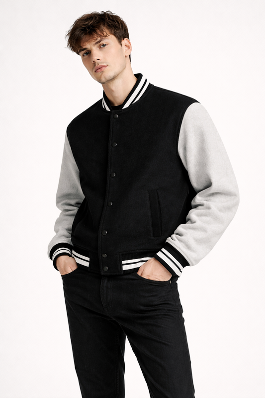 Black Unisex Varsity Jacket.
