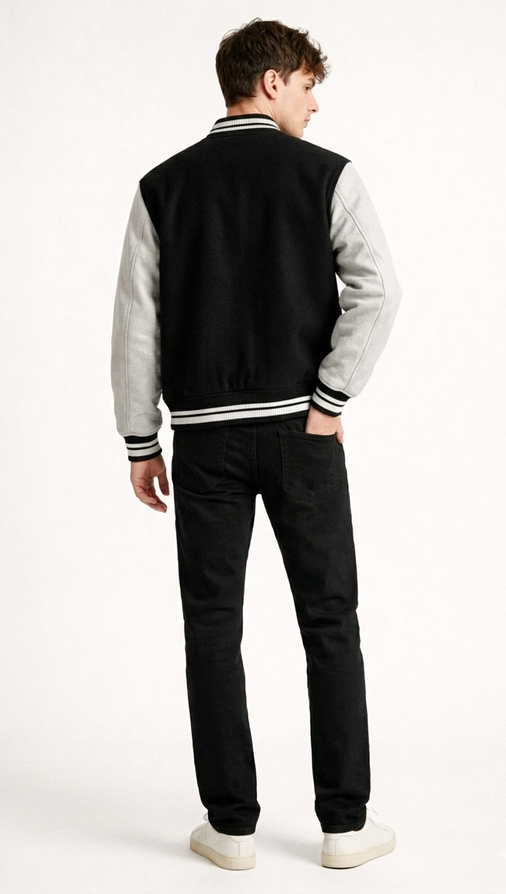 Black Unisex Varsity Jacket.