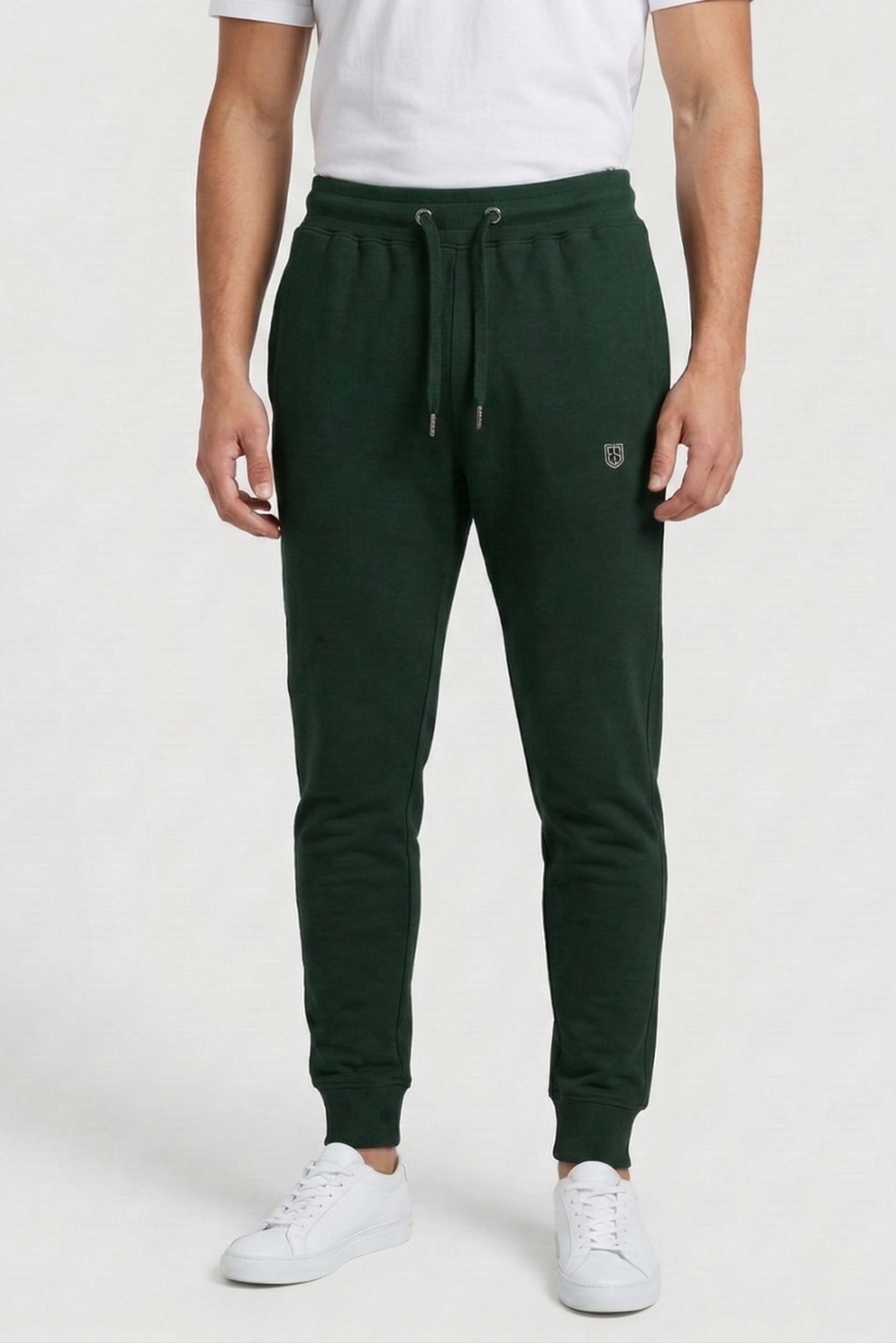 Cotton Joggers with Rib Cuff - Green.