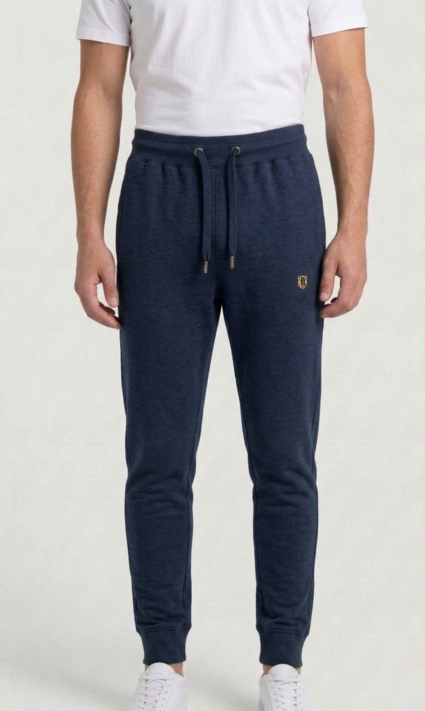 Cotton Joggers with Rib Cuff - Navy Blue.