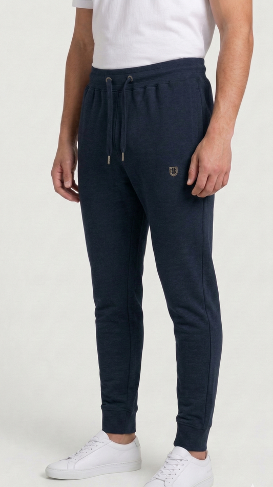 Cotton Joggers with Rib Cuff - Navy Blue.