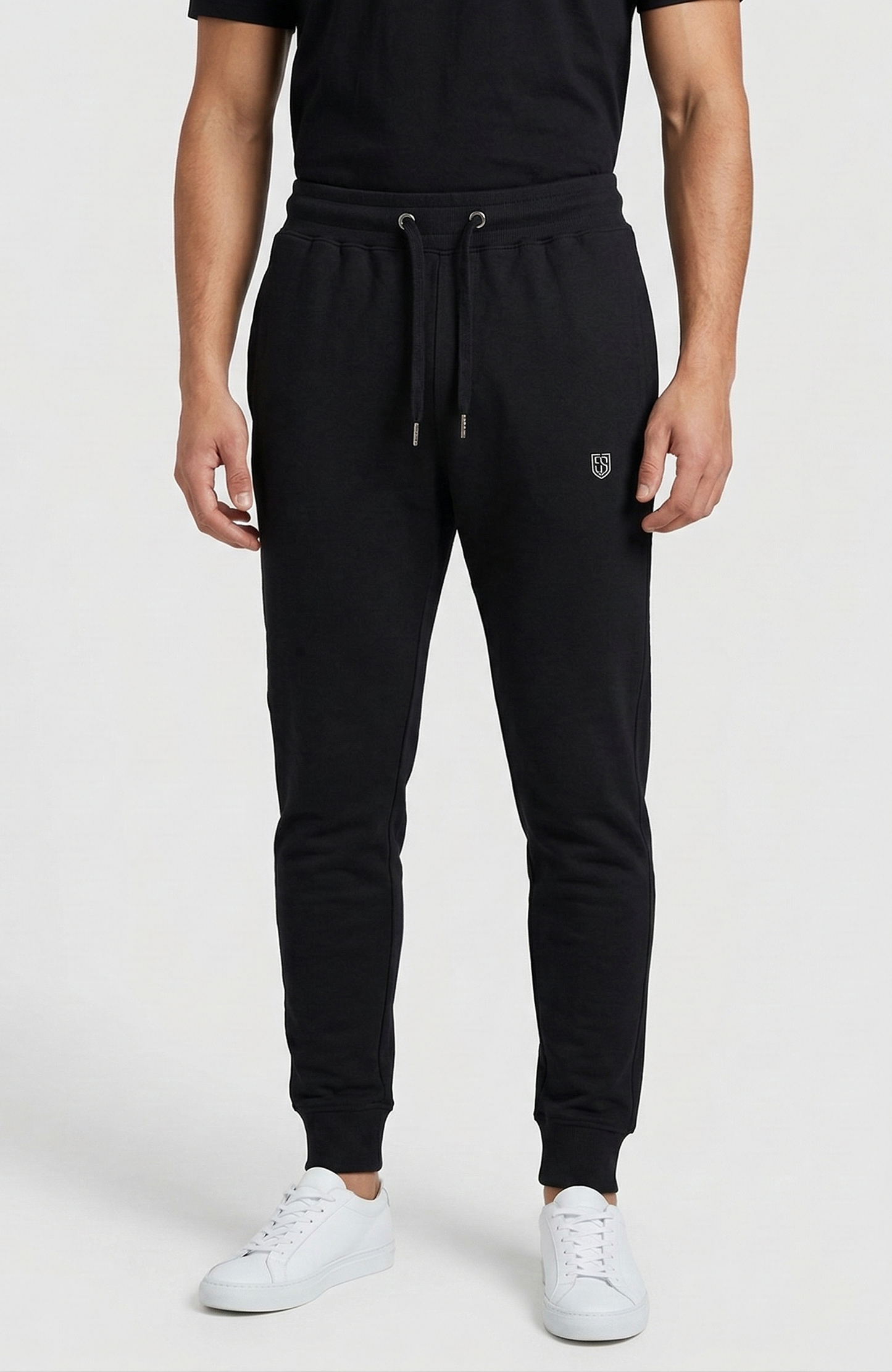 Cotton Joggers with Rib Cuff - Black.