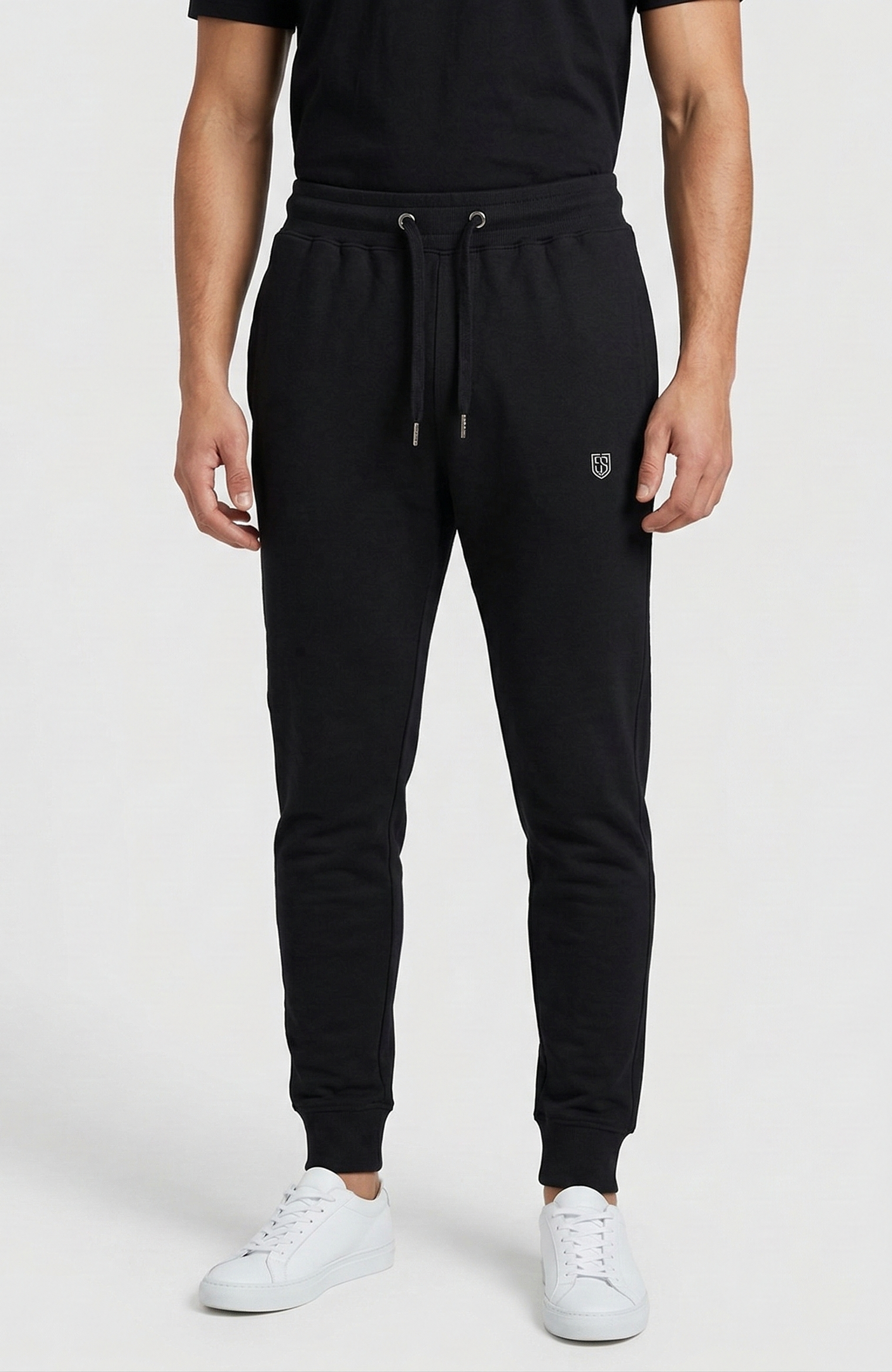 Cotton Joggers with Rib Cuff - Black.