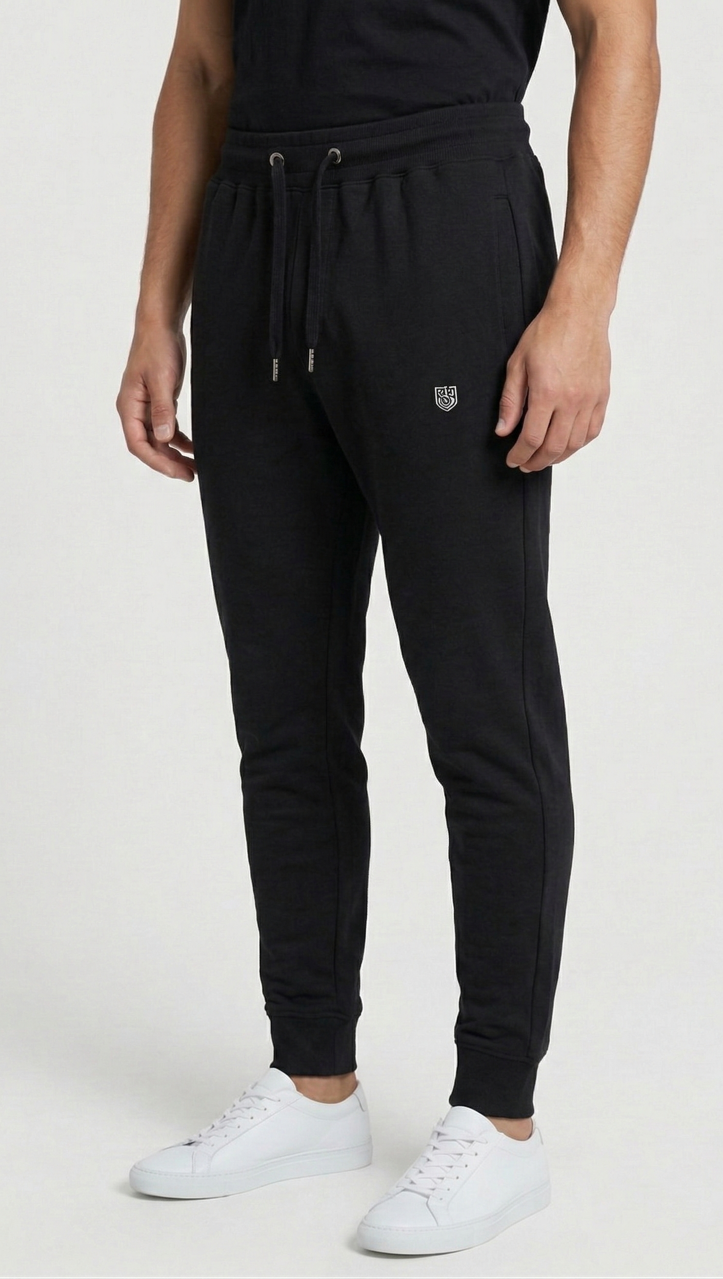 Cotton Joggers with Rib Cuff - Black.