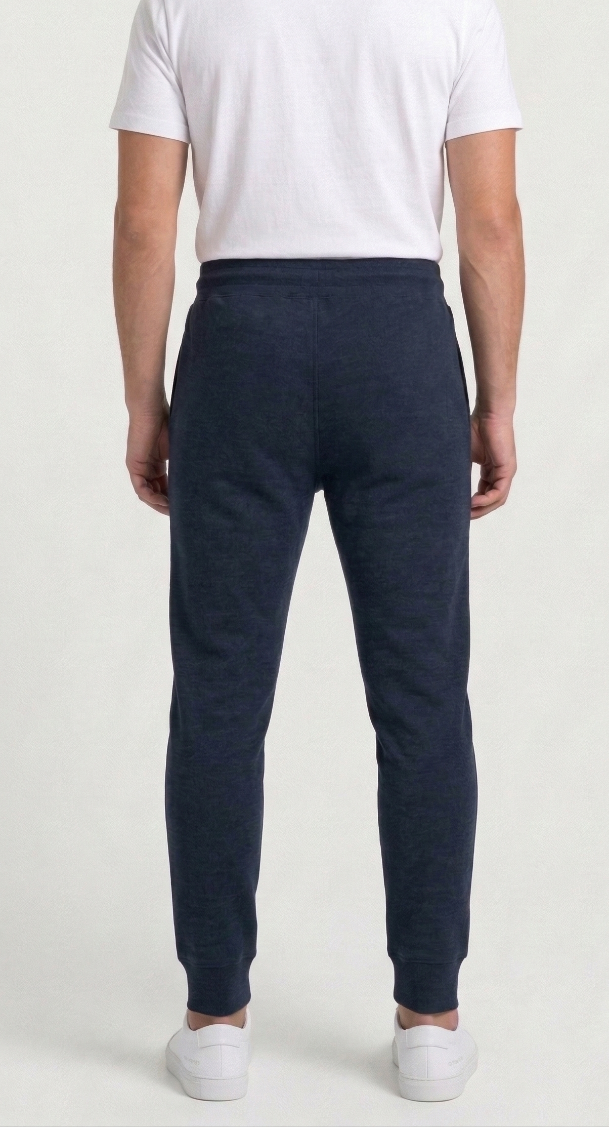 Cotton Joggers with Rib Cuff - Navy Blue.