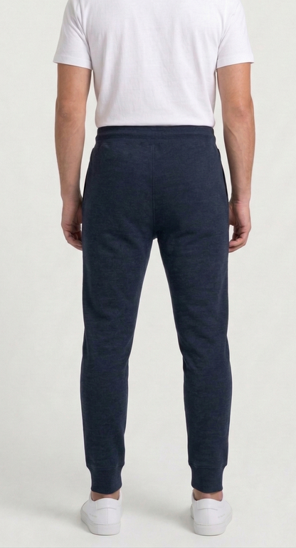 Cotton Joggers with Rib Cuff - Navy Blue.