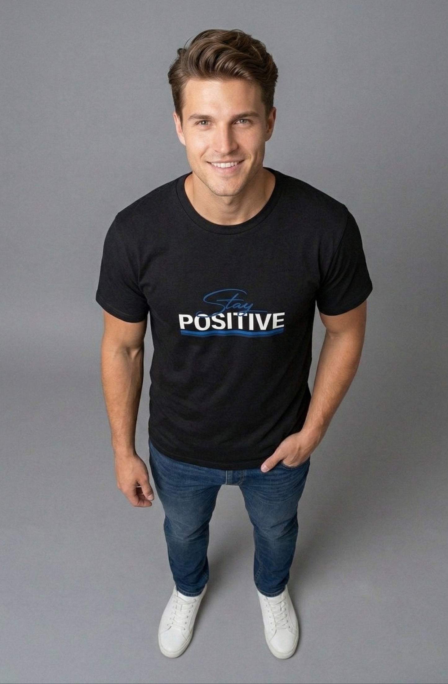Stay Positive Unisex Stretch T-shirt.
