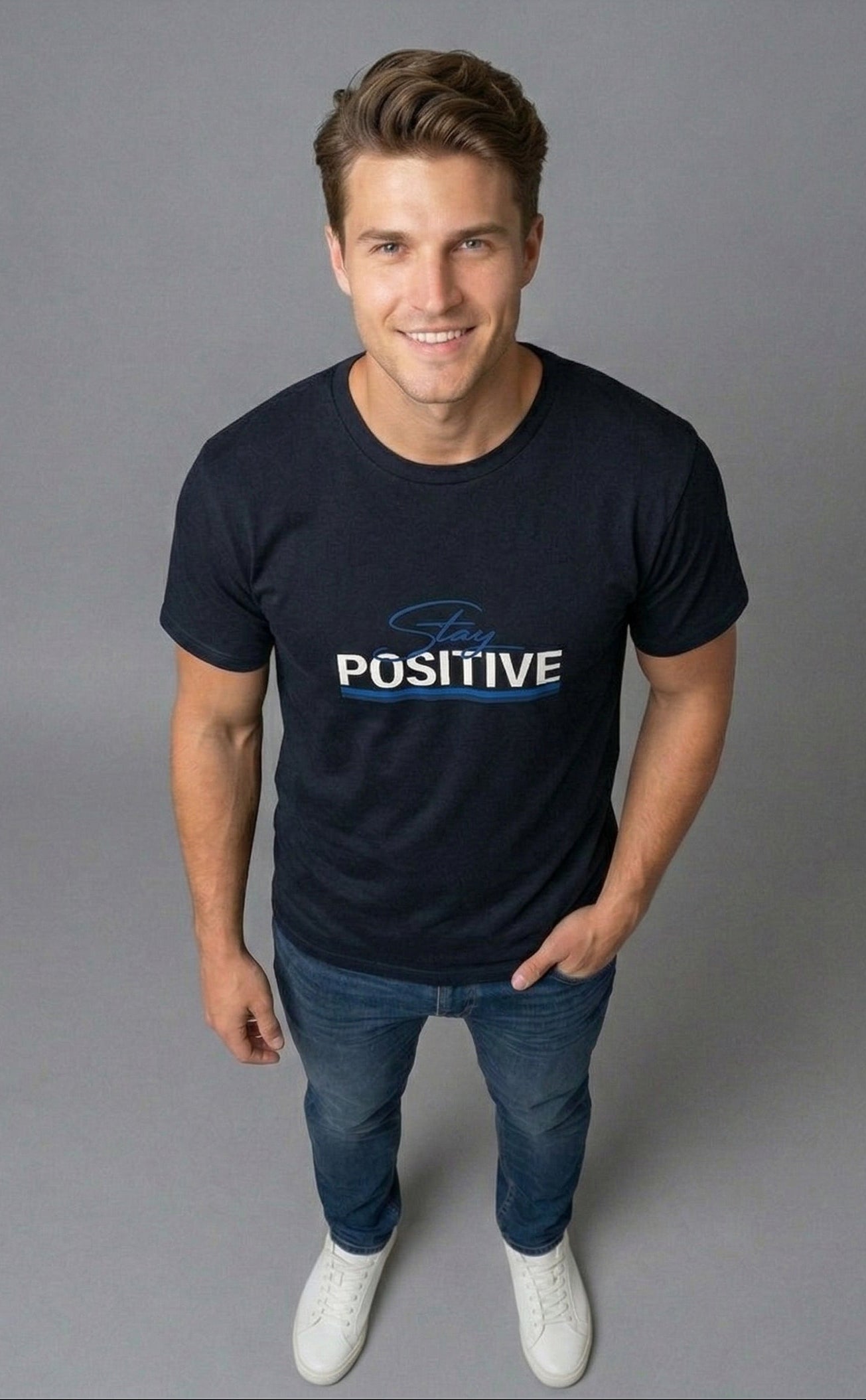 Stay Positive Unisex Stretch T-shirt.