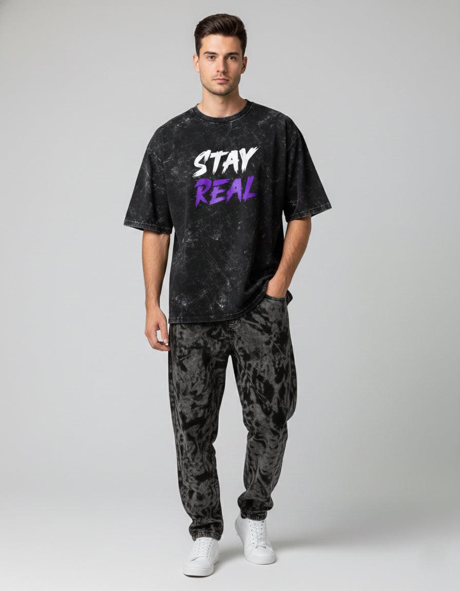 Faded Wash Oversized Graphic T-Shirt - Stay Real.