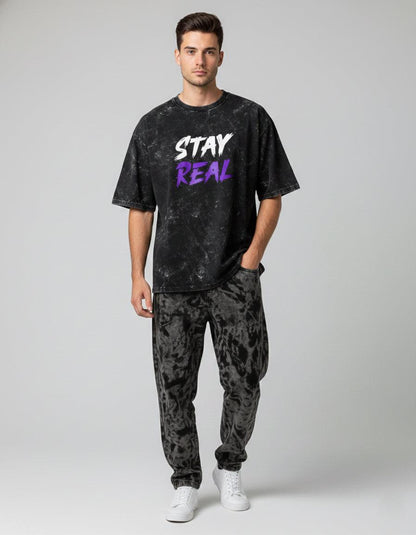 Faded Wash Oversized Graphic T-Shirt - Stay Real.