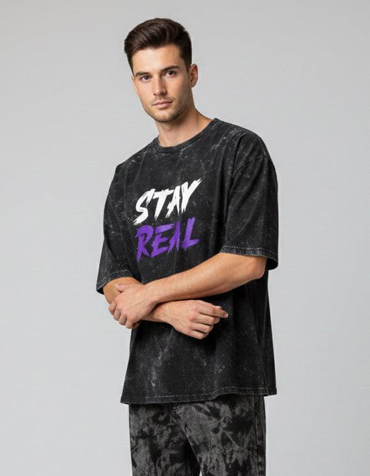 Faded Wash Oversized Graphic T-Shirt - Stay Real.