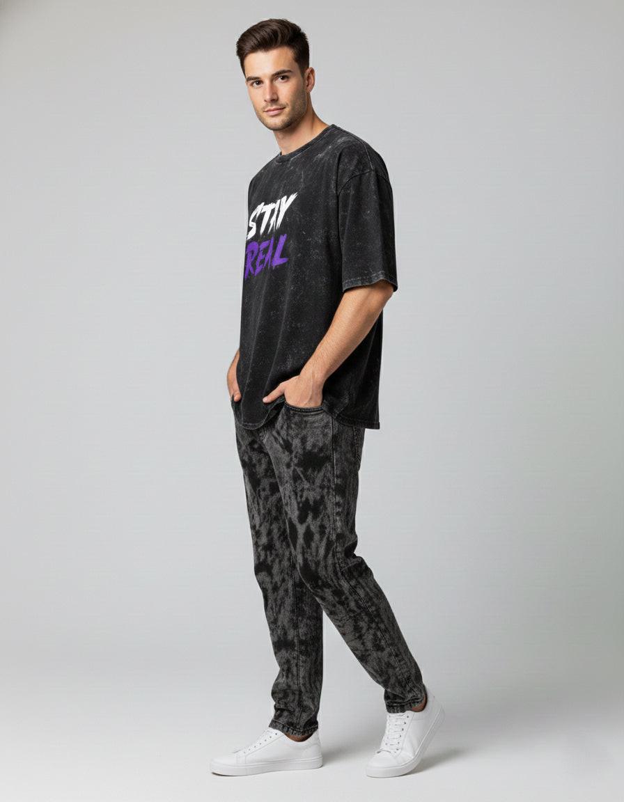 Faded Wash Oversized Graphic T-Shirt - Stay Real.