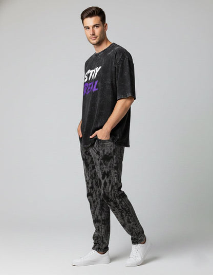 Faded Wash Oversized Graphic T-Shirt - Stay Real.