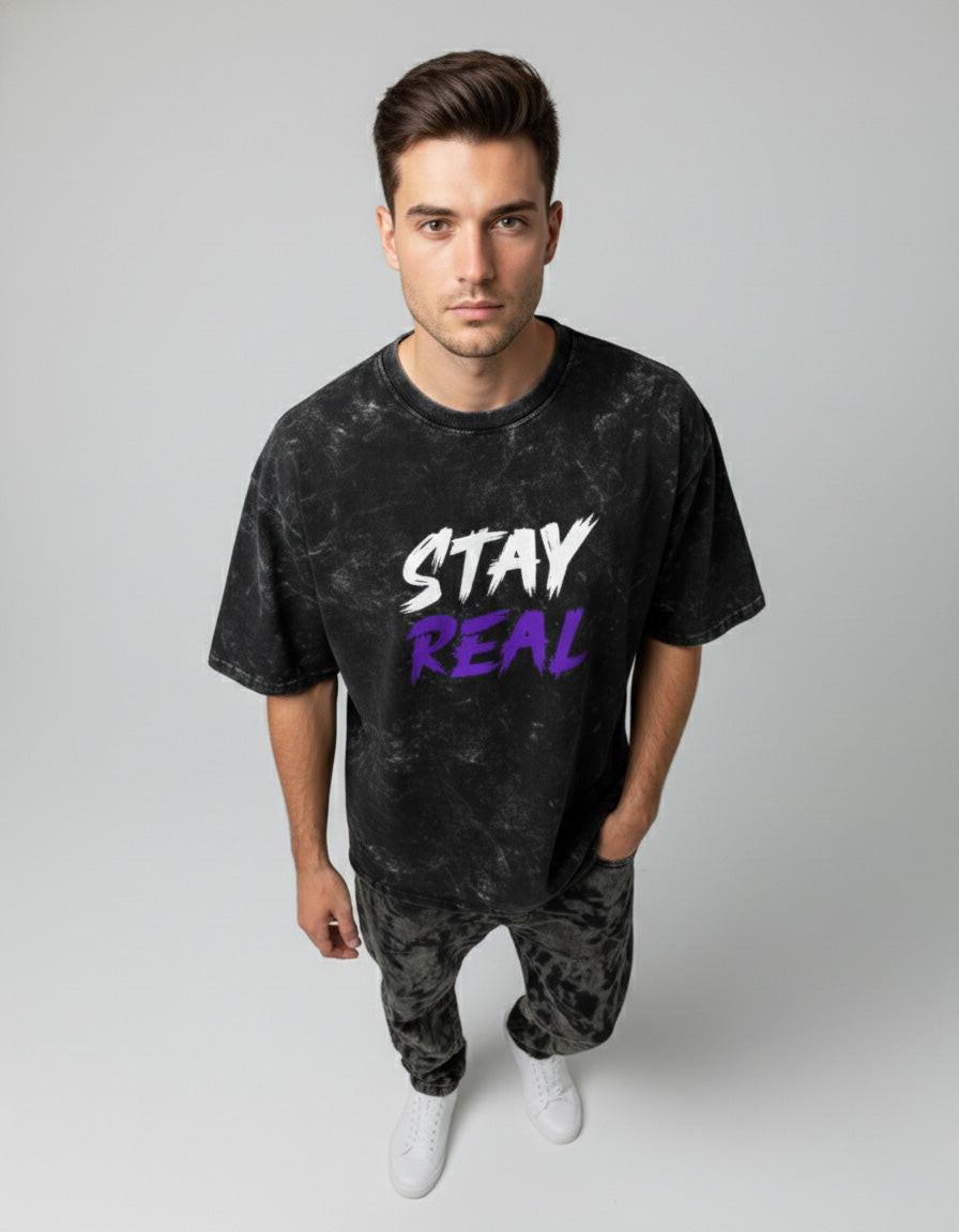 Faded Wash Oversized Graphic T-Shirt - Stay Real.