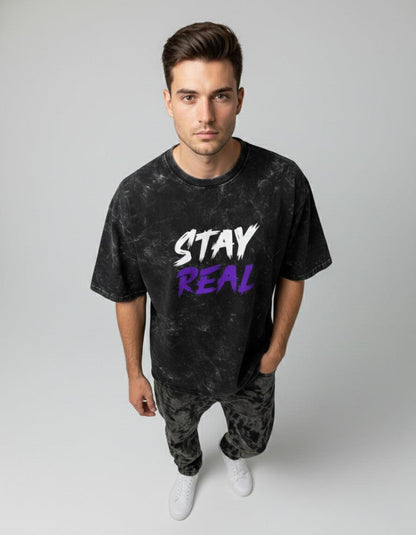 Faded Wash Oversized Graphic T-Shirt - Stay Real.