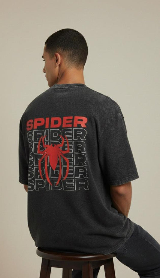 Spider Back - Unisex Acid Washed Oversized Tee.