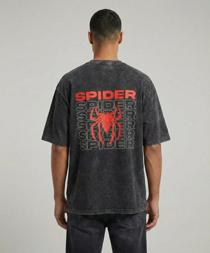 Spider Back - Unisex Acid Washed Oversized Tee.