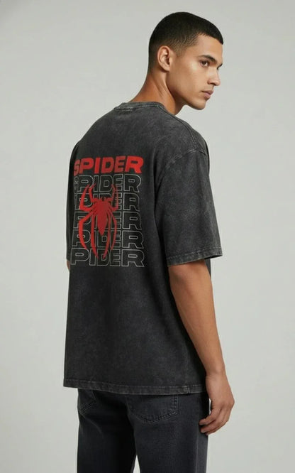Spider Back - Unisex Acid Washed Oversized Tee.