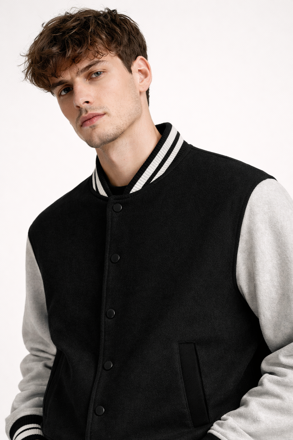 Black Unisex Varsity Jacket.