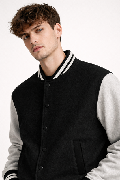 Black Unisex Varsity Jacket.