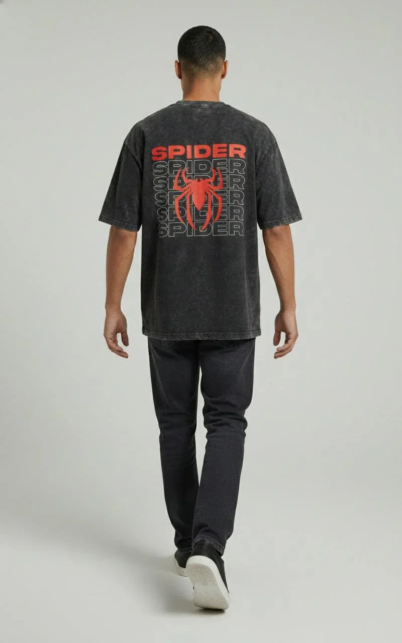 Spider Back - Unisex Acid Washed Oversized Tee.