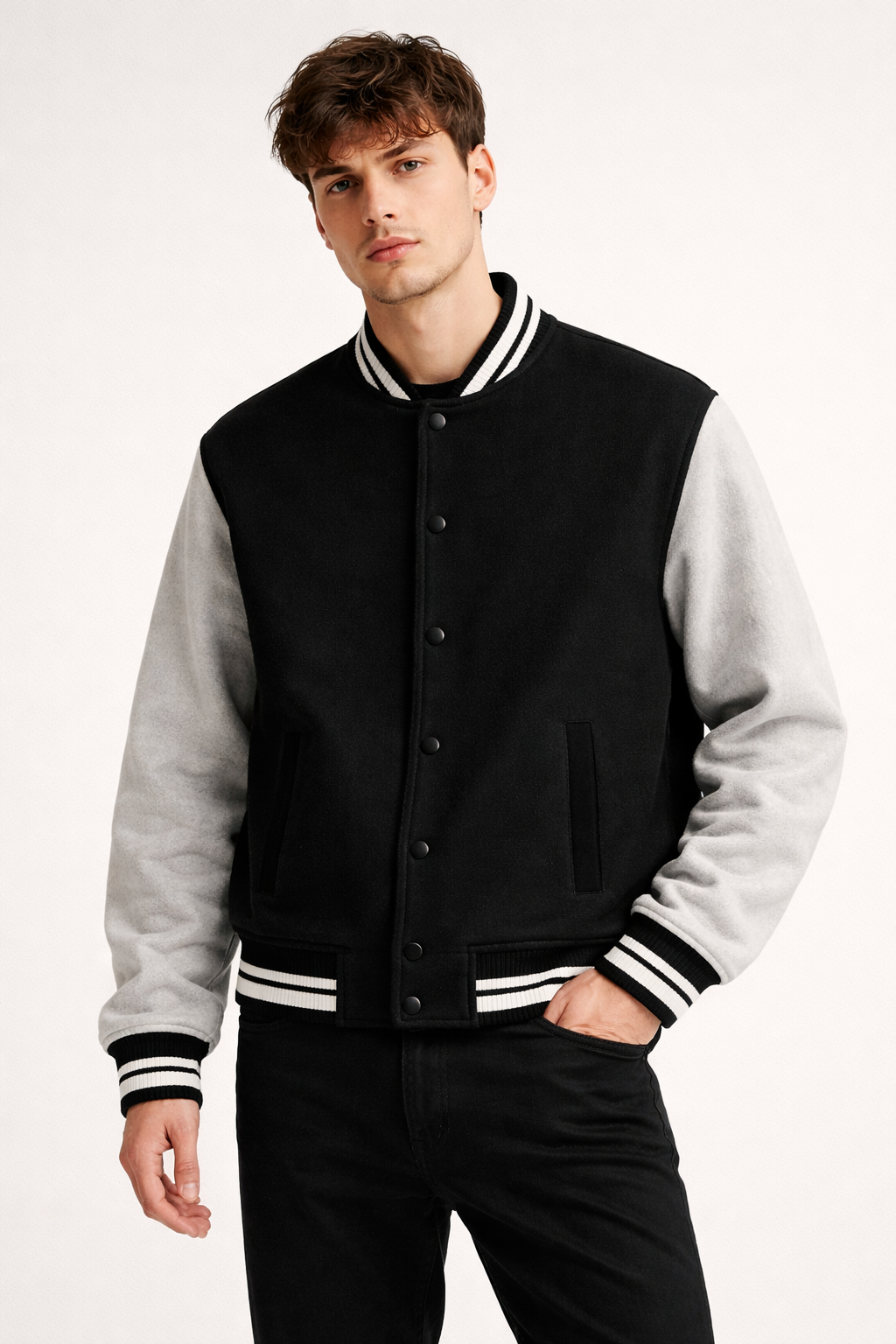 Black Unisex Varsity Jacket.