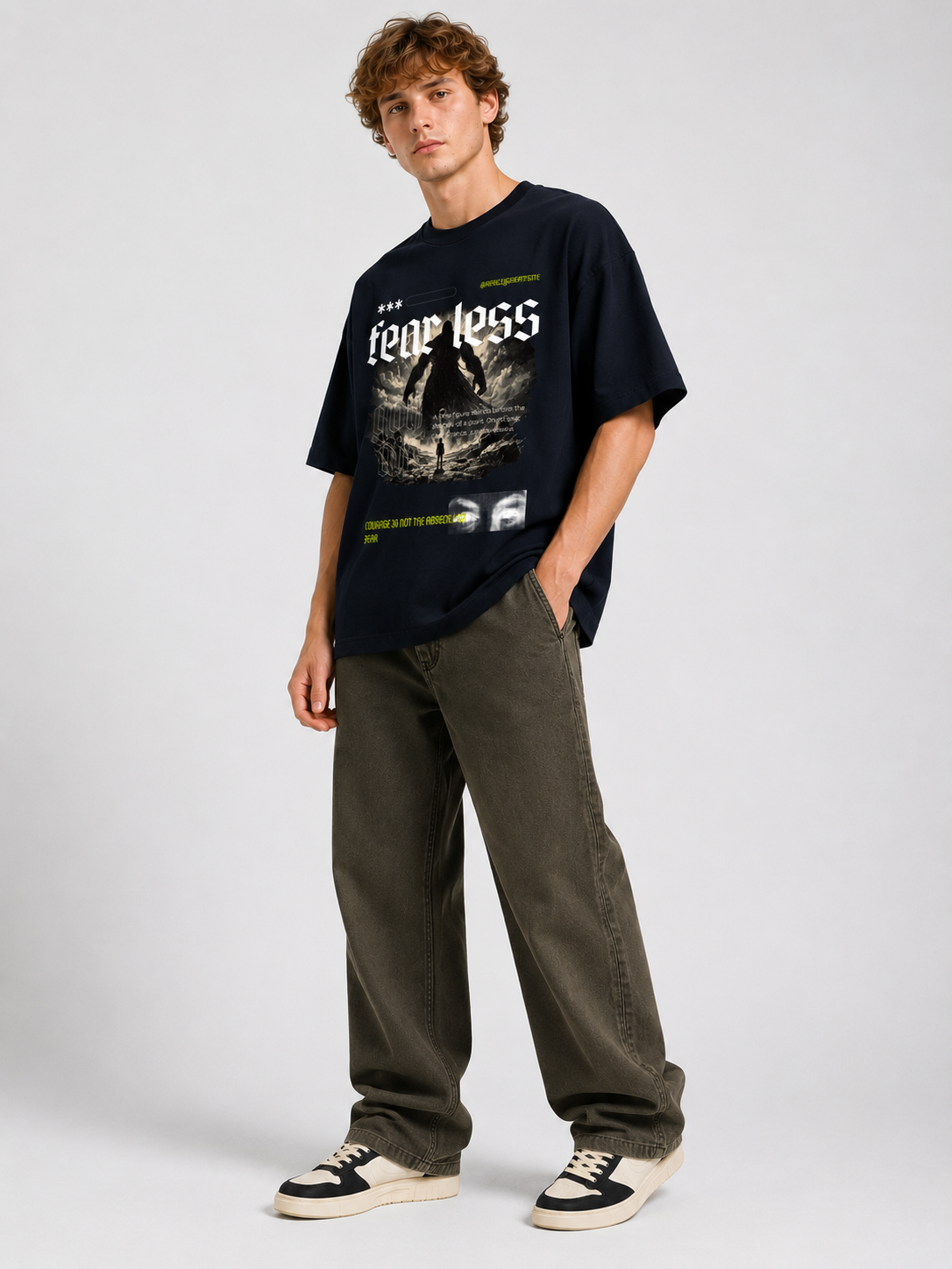 Fearless – David Premium Terry Oversized T-Shirt Navy Blue