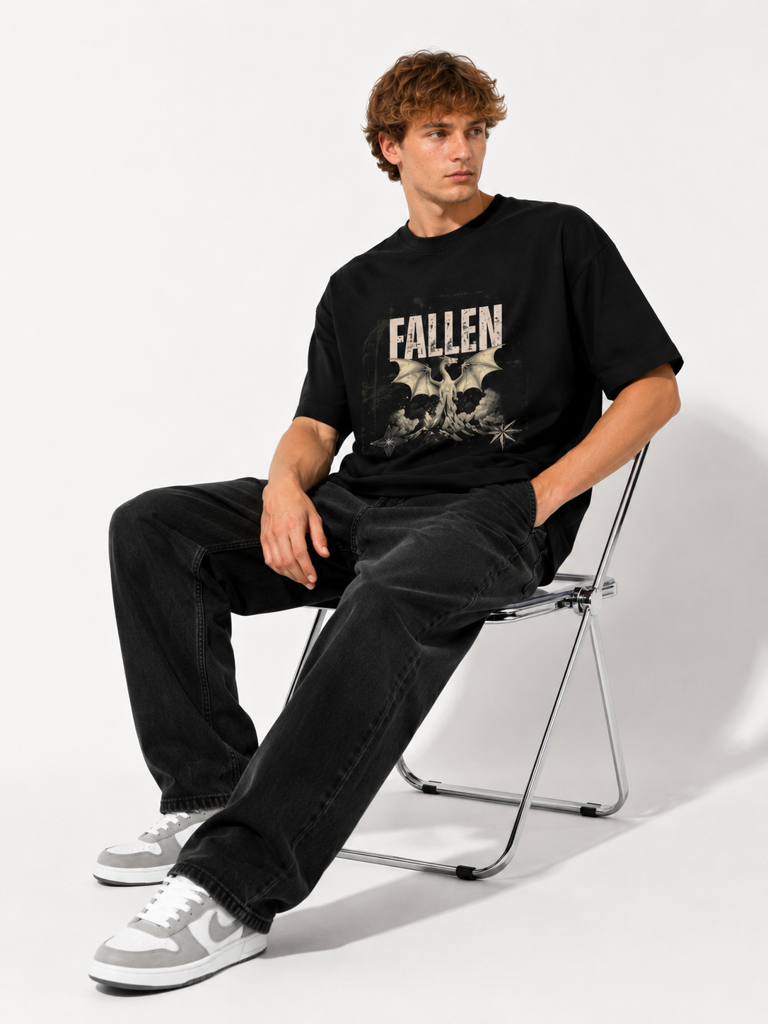 Ashborne Fallen Dragon Oversized T-Shirt | Premium Dragon Graphic Tee