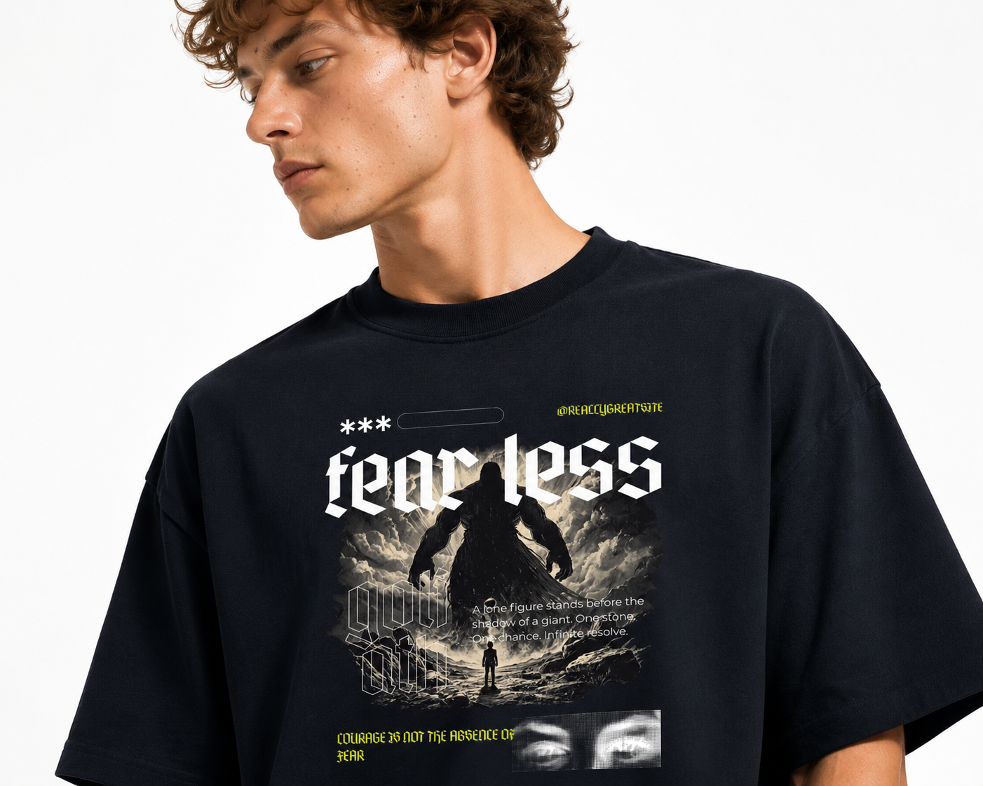 Fearless – David Premium Terry Oversized T-Shirt Navy Blue