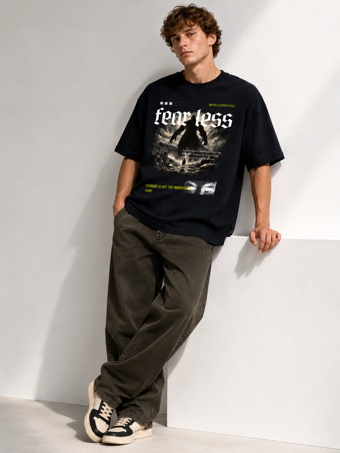 Fearless – David Premium Terry Oversized T-Shirt Navy Blue
