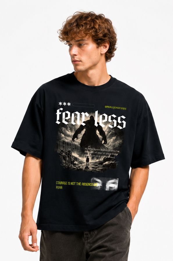 Fearless – David Premium Terry Oversized T-Shirt Navy Blue