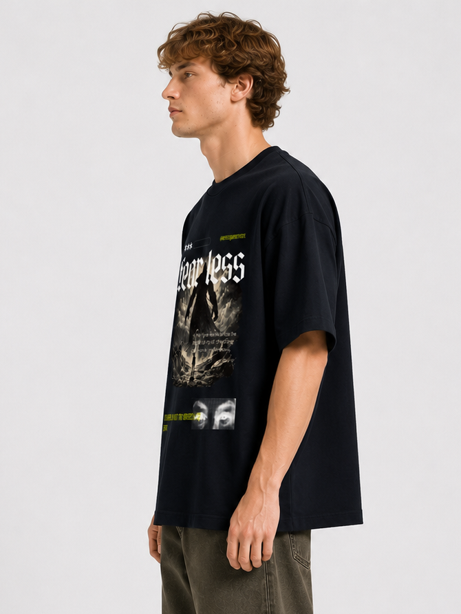 Fearless – David Premium Terry Oversized T-Shirt Navy Blue